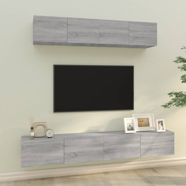 Graues TV-Schrank-Set Areiene (4-teilig, Sonoma Eiche)