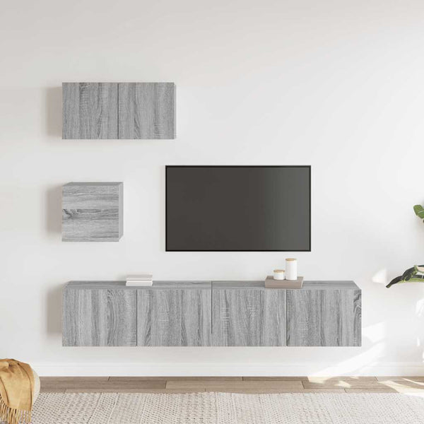 Graues TV-Schrank-Set Bindar 4-teilig (Sonoma-Holz)