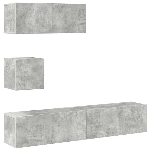 Betongraues TV-Schrank-Set Bindar 4-teilig (Holz)