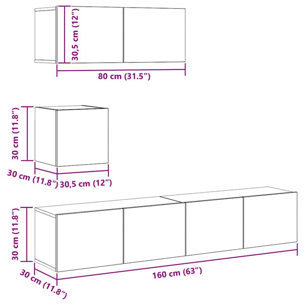 Betongraues TV-Schrank-Set Bindar 4-teilig (Holz)
