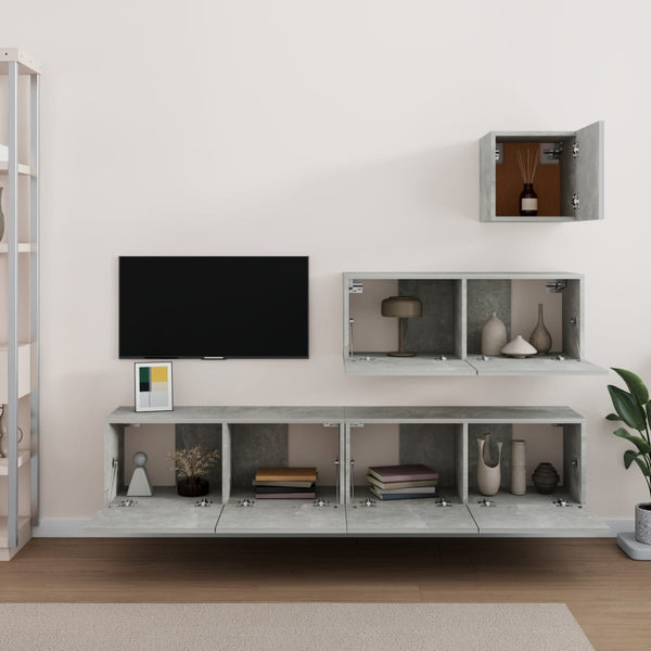 Betongraues TV-Schrank-Set Bindar 4-teilig (Holz)