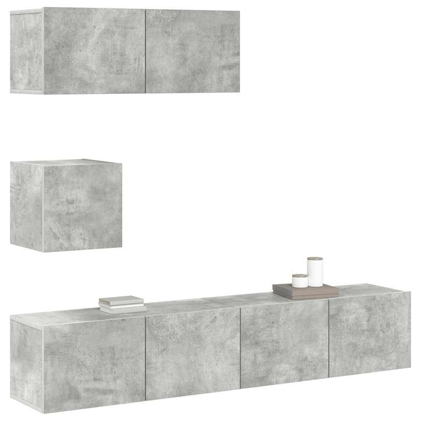 Betongraues TV-Schrank-Set Bindar 4-teilig (Holz)