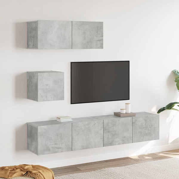 Betongraues TV-Schrank-Set Bindar 4-teilig (Holz)