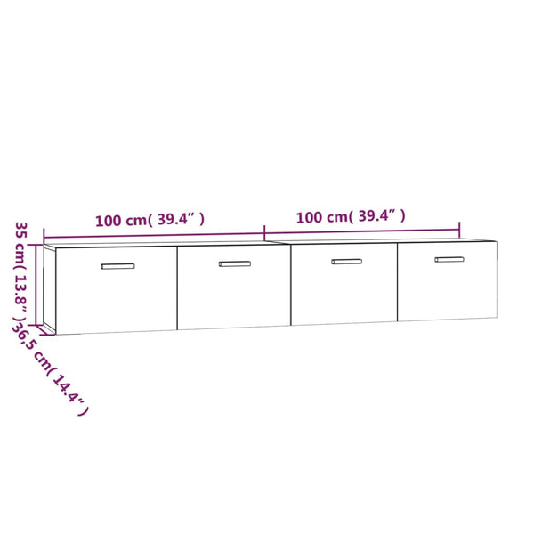Harmaa seinäkaapit Crusa 100x36,5x35cm (2 kpl, sonoma, puinen)