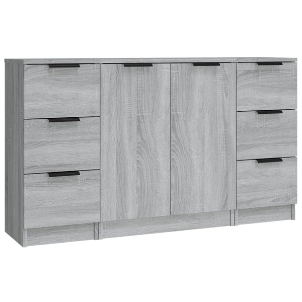 Graues Sideboard Yaoz (3er-Set in Sonoma-Holzoptik)