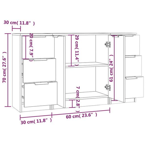 Graues Sideboard Yaoz (3er-Set in Sonoma-Holzoptik)