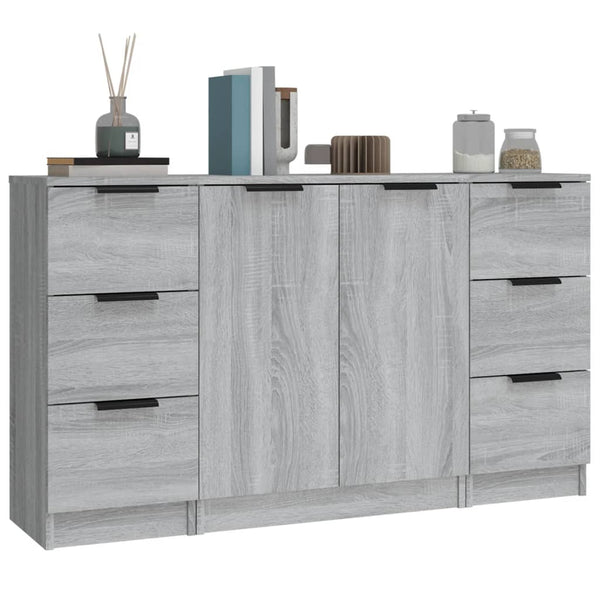 Graues Sideboard Yaoz (3er-Set in Sonoma-Holzoptik)