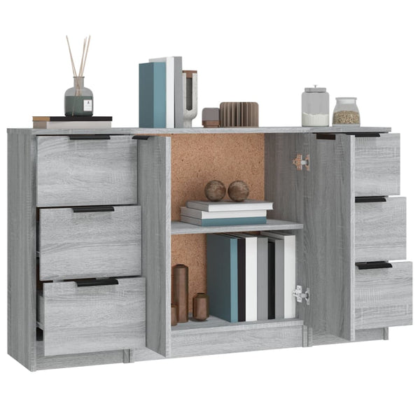 Graues Sideboard Yaoz (3er-Set in Sonoma-Holzoptik)