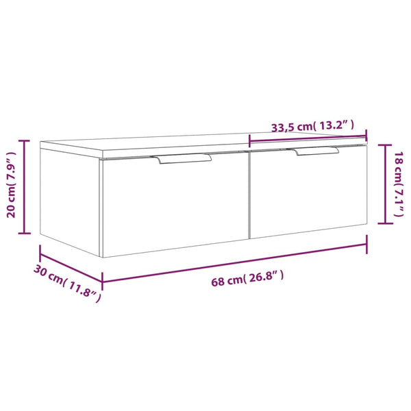 Betongraue Hängeschränke Finley 68x30x20cm (2 Stück aus Holz)