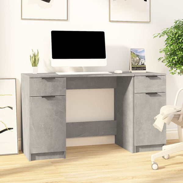 Betongrauer Schreibtisch mit Seitenablage Aivanesei (Holz)