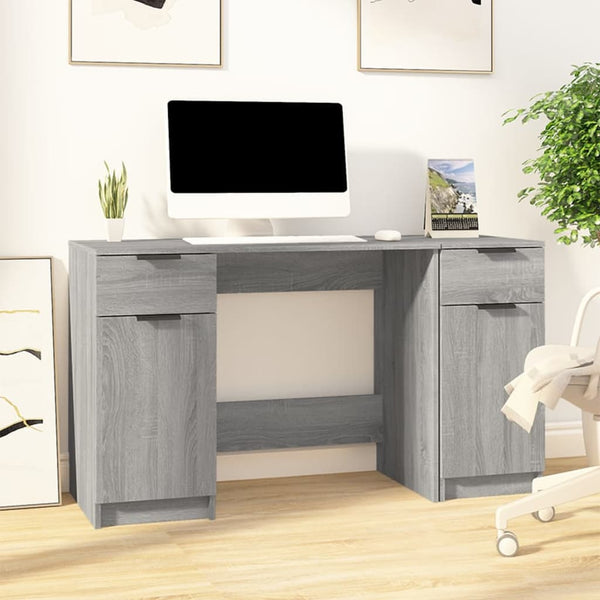 Grauer Schreibtisch mit Seitenablage Aivanesei (Sonoma-Holz)