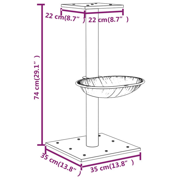 Hellergrauer Katzenkratzbaum mit Sisalkratzsäule Total 74cm