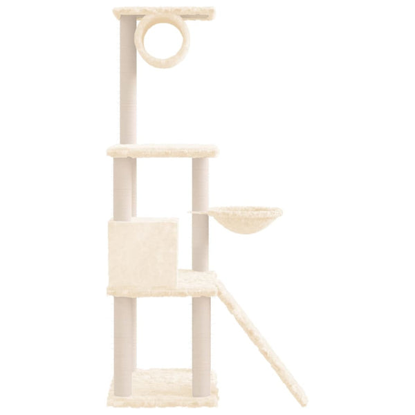 Cremefarbener Katzenkratzbaum mit Sisal-Kratzstämmen Rim 131cm