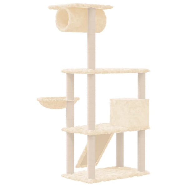 Cremefarbener Katzenkratzbaum mit Sisal-Kratzstämmen Rim 131cm
