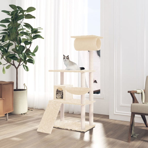 Cremefarbener Katzenkratzbaum mit Sisal-Kratzstämmen Rim 131cm
