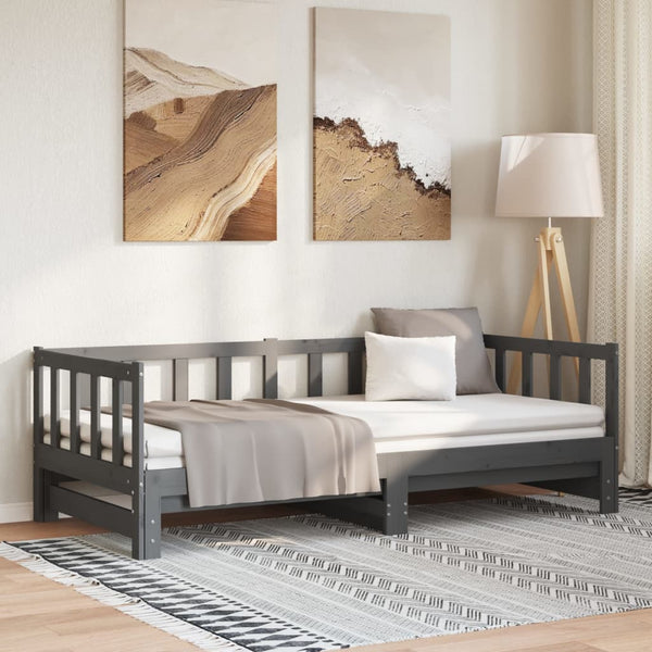 Graues Schlafsofa ausziehbar Minusa 2x (90x190)cm (Kiefer)