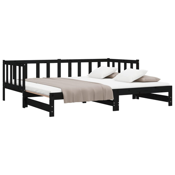 Schwarzes Schlafsofa Ausziehbar Minusa 90x190cm (2x, Kiefer)