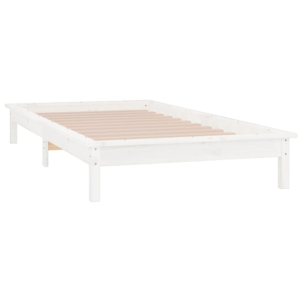 Bettgestell mit LED-Beleuchtung weiß 90x200 cm Massivholz