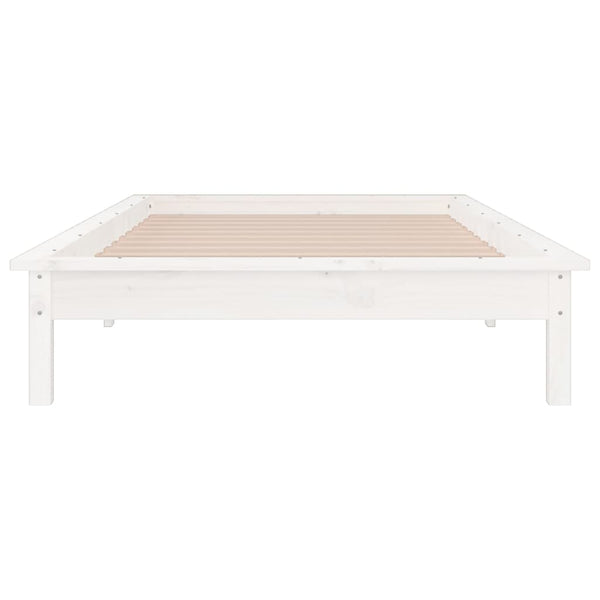Bettgestell mit LED-Beleuchtung weiß 90x200 cm Massivholz