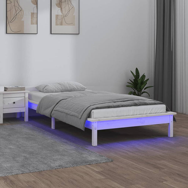 Bettgestell mit LED-Beleuchtung weiß 90x200 cm Massivholz