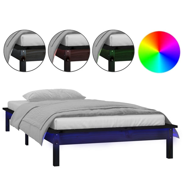 Schwarzes Bettgestell mit LED-Beleuchtung Amosie 90x200cm (Holz)