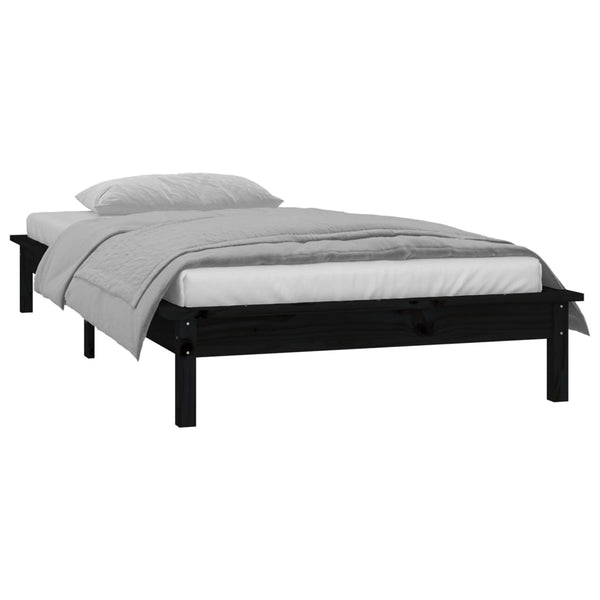 Schwarzes Bettgestell mit LED-Beleuchtung Amosie 90x200cm (Holz)