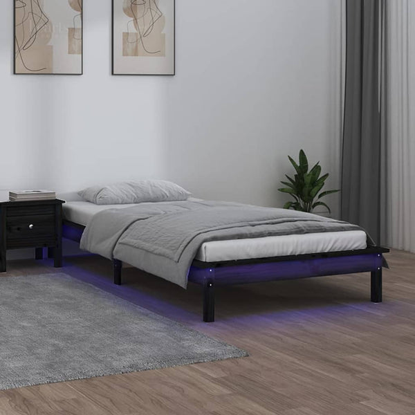 Musta sängynrunko led-valoilla Amosie 100x200cm (puu)