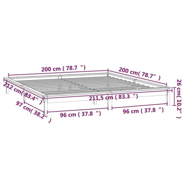 Musta sängynrunko led-valoilla Amosie 200x200cm (puu)