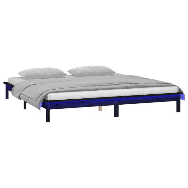 Musta sängynrunko led-valoilla Amosie 200x200cm (puu)