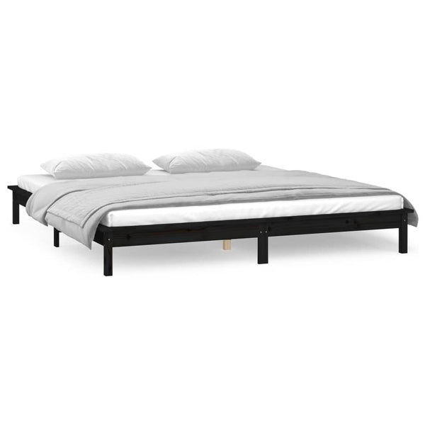 Musta sängynrunko led-valoilla Amosie 200x200cm (puu)