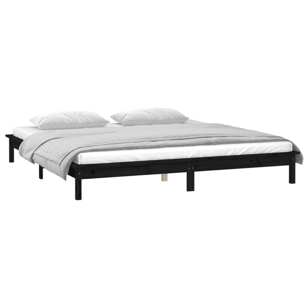 Musta sängynrunko led-valoilla Amosie 200x200cm (puu)
