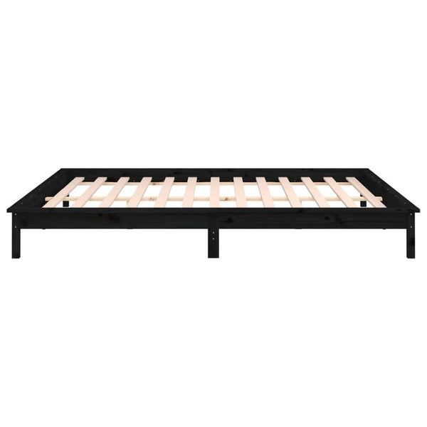 Musta sängynrunko led-valoilla Amosie 200x200cm (puu)
