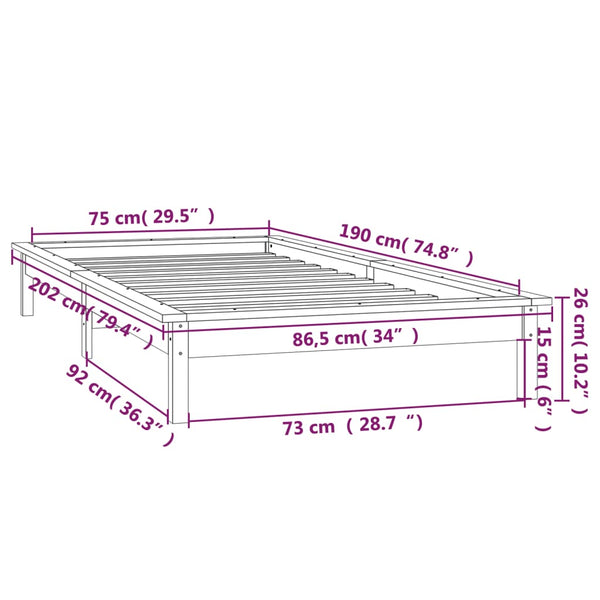 Graues Bettgestell LED Amosie 75x190cm (Einzelbett Holz)