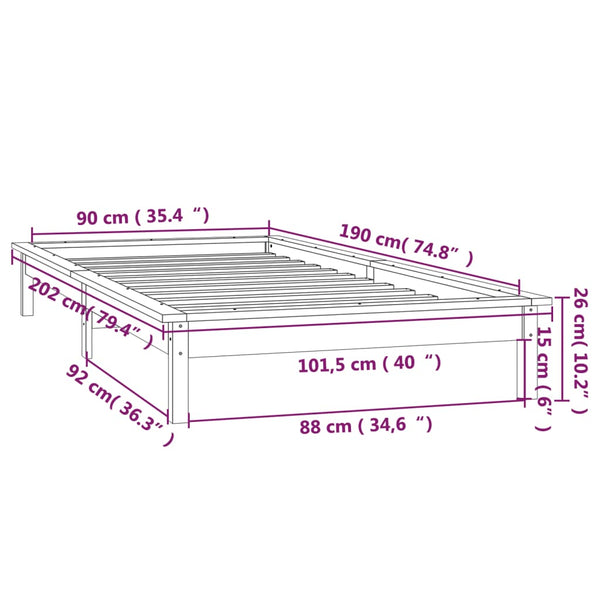 Sängynrunko Amosie 90x190cm (led-valoilla single puu)