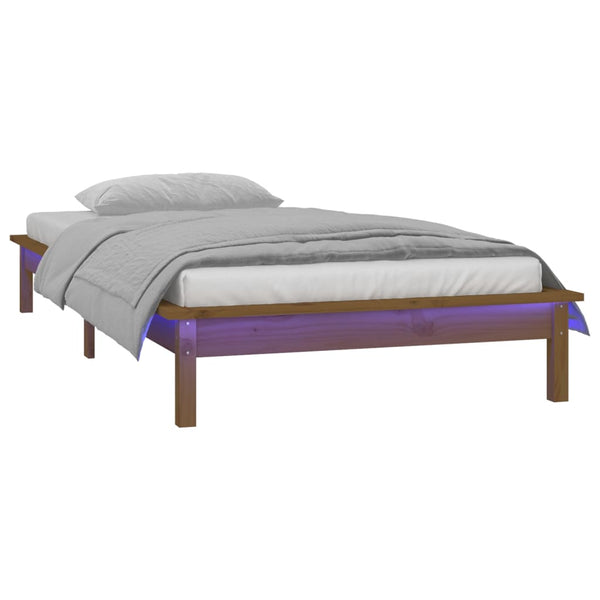 Honigbraunes Bettgestell Amosie 90x190cm (LED, Einzelbett, Holz)