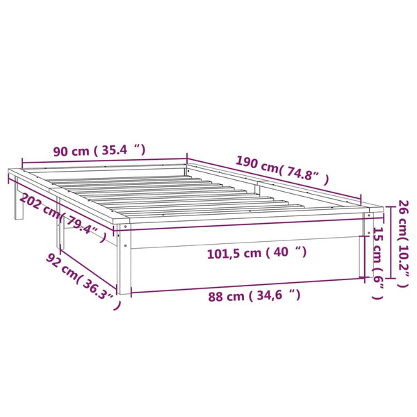 Amosie musta sängynrunko led-valoilla 90x190cm (puu, single)