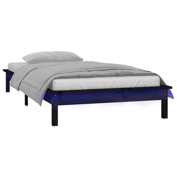 Amosie musta sängynrunko led-valoilla 90x190cm (puu, single)