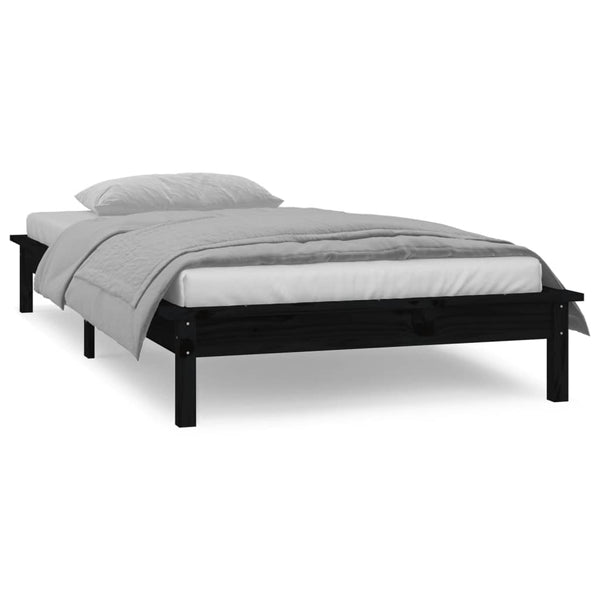 Amosie musta sängynrunko led-valoilla 90x190cm (puu, single)