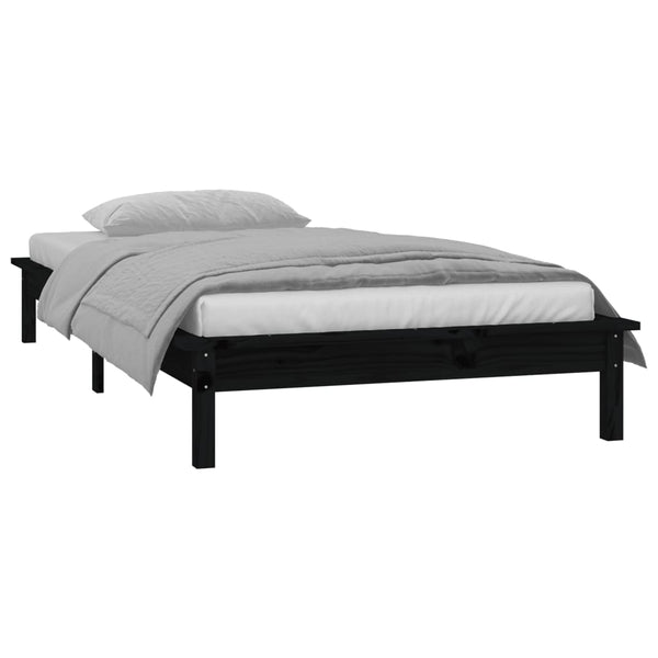 Amosie musta sängynrunko led-valoilla 90x190cm (puu, single)
