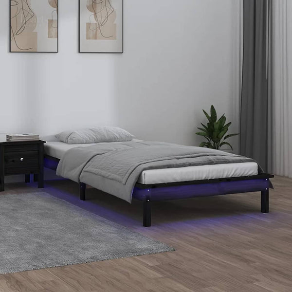 Amosie musta sängynrunko led-valoilla 90x190cm (puu, single)