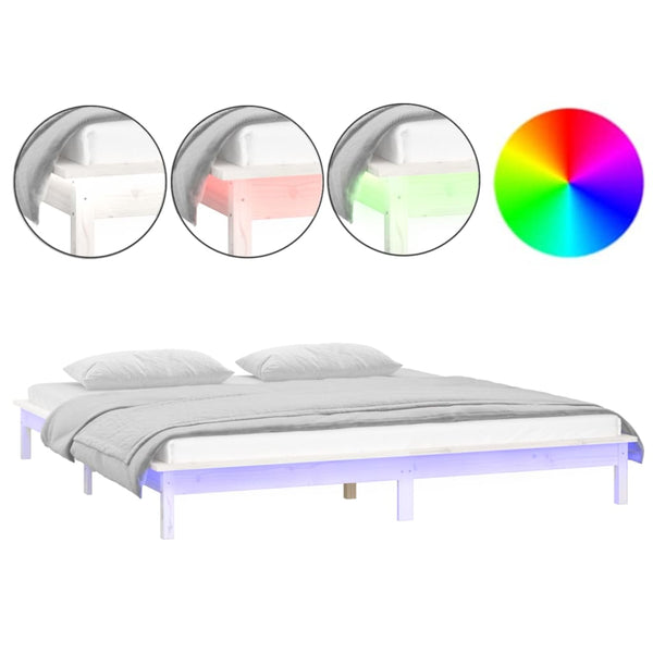 Bettrahmen LED weiß 120x190 cm Small Double Massivholz