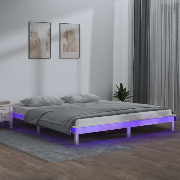 Bettrahmen LED weiß 120x190 cm Small Double Massivholz