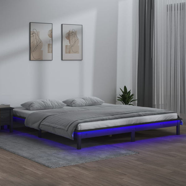 Harmaa sängynrunko led Amosie 120x190cm (small double puu)
