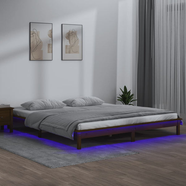 Brauner Bettrahmen LED Amosie 120x190cm (small double Holz)