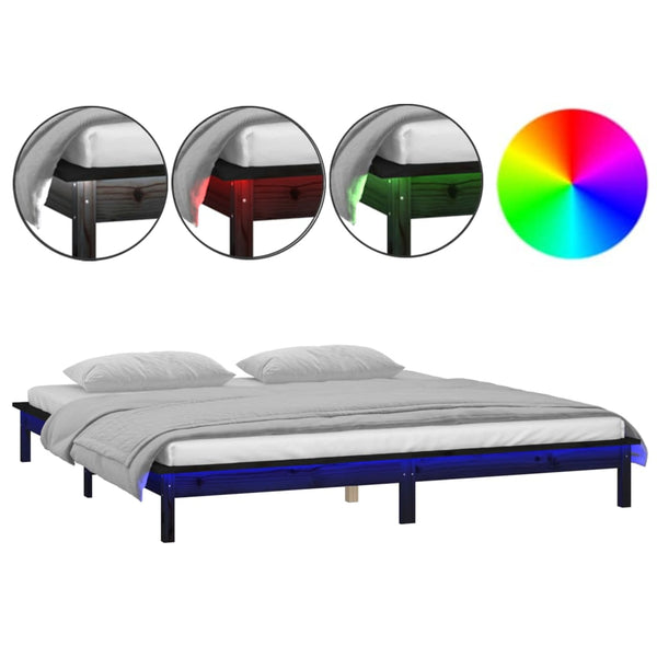 Schwarzes Bettgestell LED Amosie 120x190cm (kleines Doppelbett Holz)