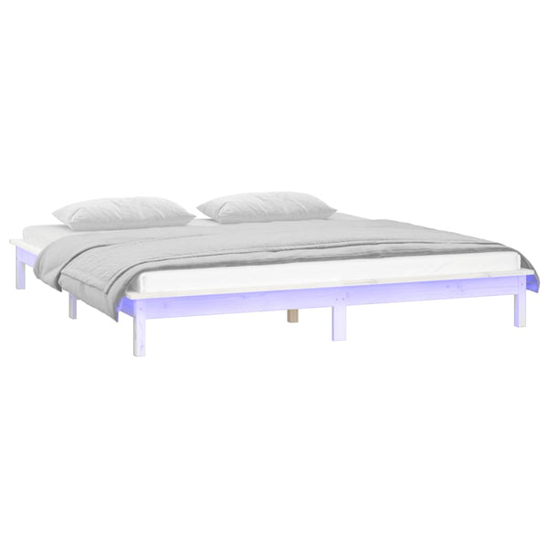 Bettgestell Amosie weiß 135x190cm (LED, Doppelbett, Holz)