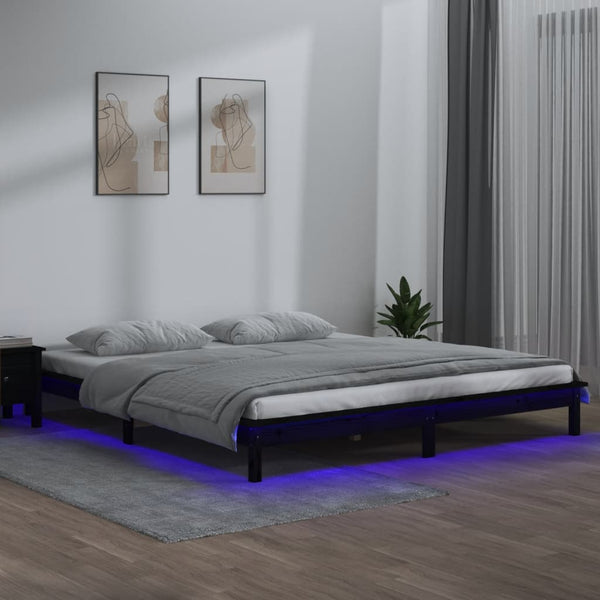 Schwarzes Bettgestell mit LED-Beleuchtung Amosie 140x190cm (Holz)