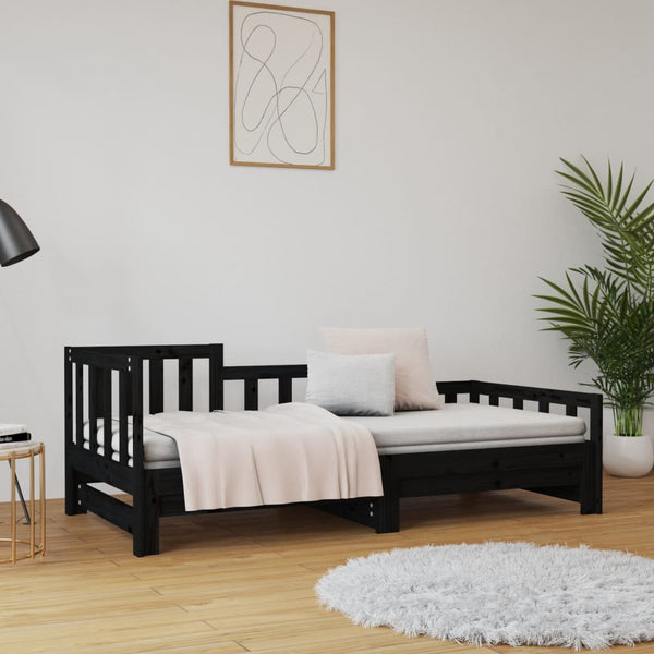 Musta sohvasänky ulosvedettävä Puta 90x190cm (2x, mänty)