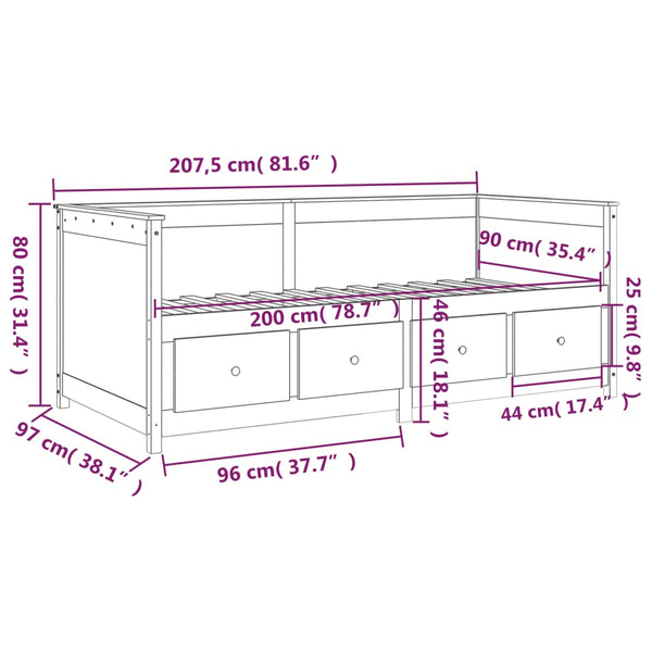 Schwarzes Schlafsofa Mesdi 90x200cm (Kiefer)