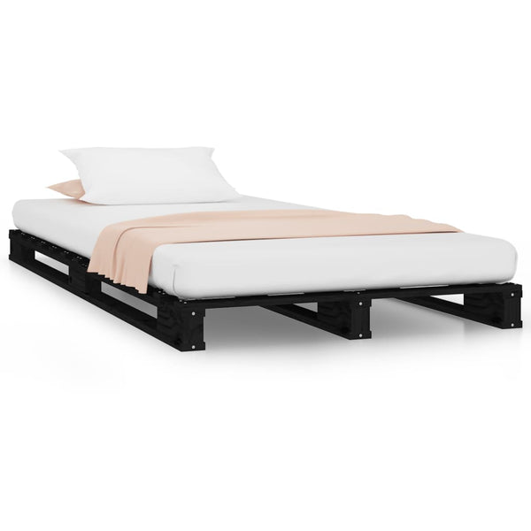 Schwarzes Plattformbett Maistorovici 75x190cm (Kiefernschichtholz kleines Einzelbett)